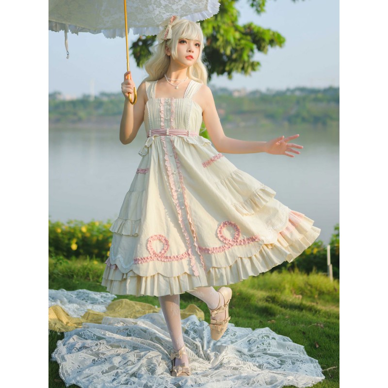 Sweet Lolita Dress Polyester Sleeveless Ruffles Jumper Dress