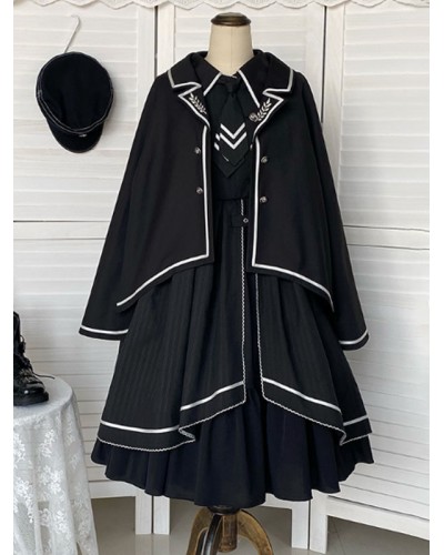 Lolita Cape Black Polyester Embroidered Spring Lolita Outwears Poncho  Cape Army Daily Casual Tea Party