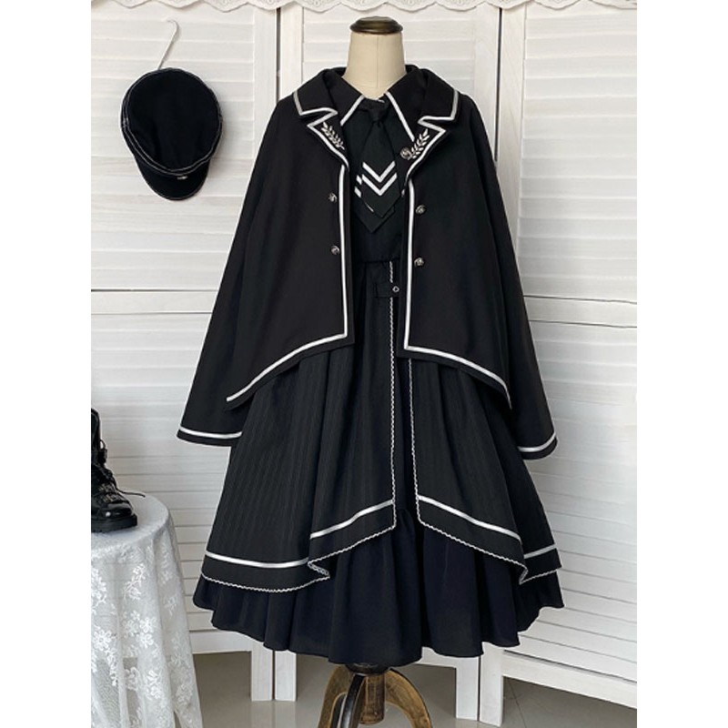 Lolita Cape Black Polyester Embroidered Spring Lolita Outwears Poncho  Cape Army Daily Casual Tea Party