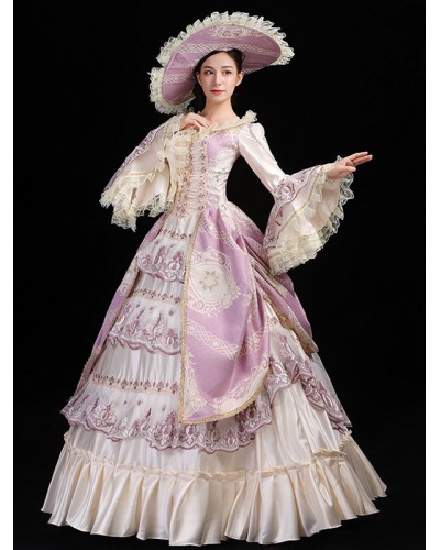 Classical Lolita Dress Polyester Long Sleeves Lolita Dresses Floral Print Classic Pink Classic  Traditional Daily Casual Tea Party