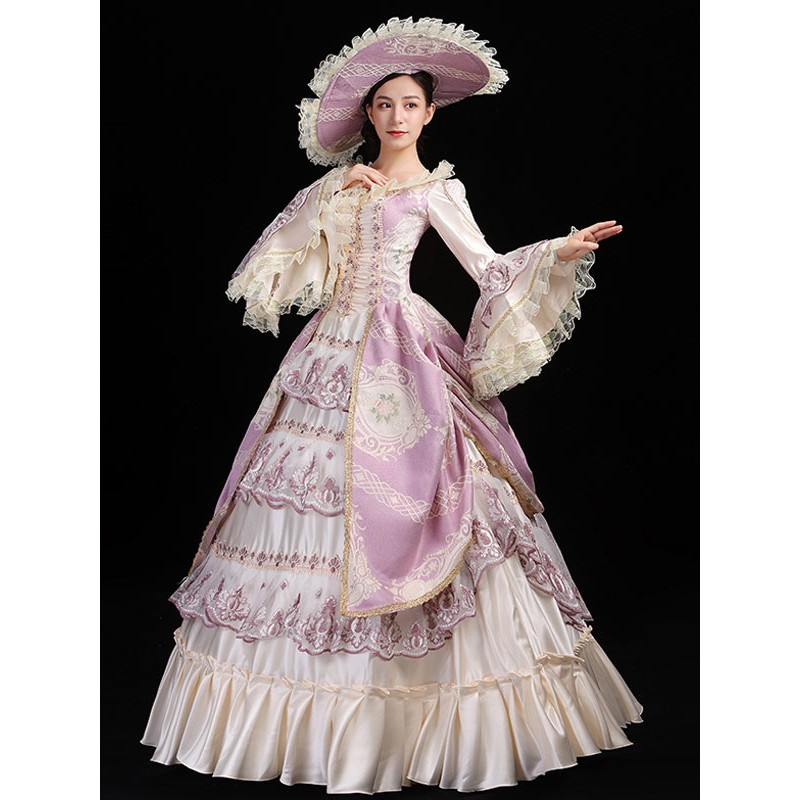 Classical Lolita Dress Polyester Long Sleeves Lolita Dresses Floral Print Classic Pink Classic  Traditional Daily Casual Tea Party