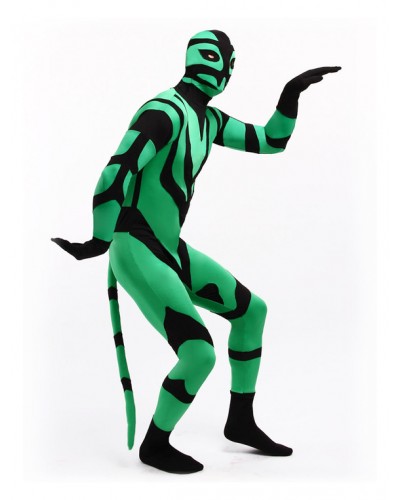 Green And Black Animal Style Lycra Spandex Fabric Zentai Suit Unisex Full Body Suit Bodysuit