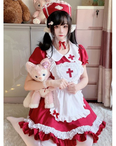 Sweet Lolita Dress Polyester Short Sleeves Ruffles Sweet Christmas Lolita Dress