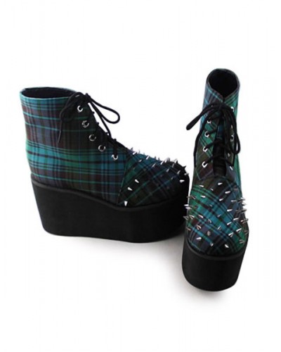 Green Gingham Lolita High Platform With Rivet