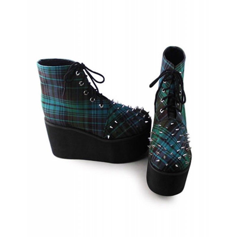 Green Gingham Lolita High Platform With Rivet