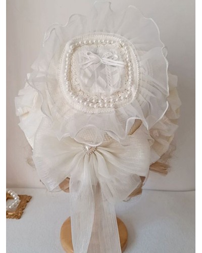 Style Lolita Hat Ecru White Ruffles Lace Bows Accessory Lolita Accessories Sweet ROCOCO Daily Casual Tea Party