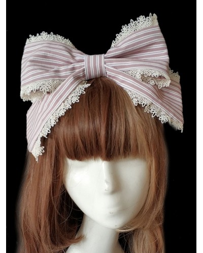 Sweet Lolita Hair Clasp Infanta Grass Story Lace Trim Bow Stripe Lolita Hair Accessory