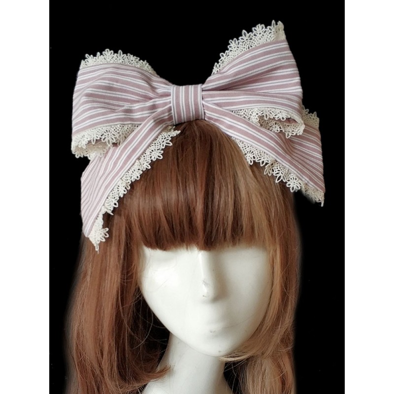 Sweet Lolita Hair Clasp Infanta Grass Story Lace Trim Bow Stripe Lolita Hair Accessory