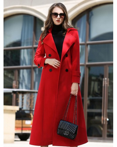 Wool Coat For Woman Sash Ture Red Winter Outerwear 2023 Classic  Traditional Casual