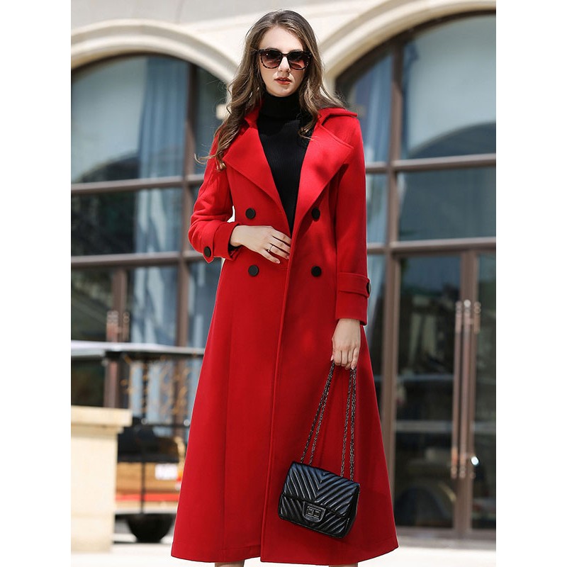 Wool Coat For Woman Sash Ture Red Winter Outerwear 2023 Classic  Traditional Casual