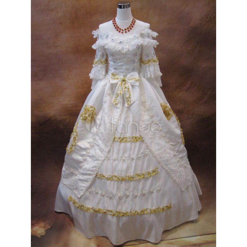 Princess Retro Costume White Rococo Ball Gown Off Shoulder Ruffle Bows Royal Vintage Costume Dress ROCOCO Halloween Holiday Pageant