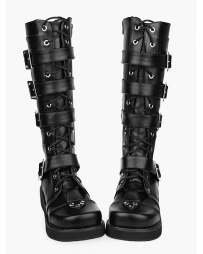 Gothic Black Lolita Boots Sraps Buckles Shoelace