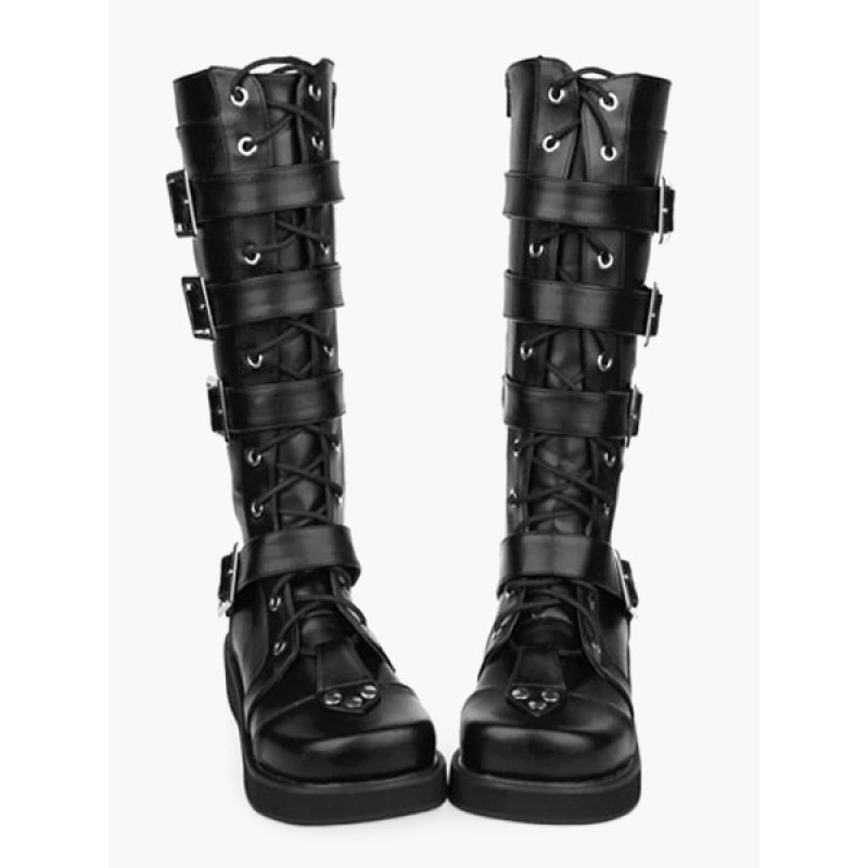 Gothic Black Lolita Boots Sraps Buckles Shoelace