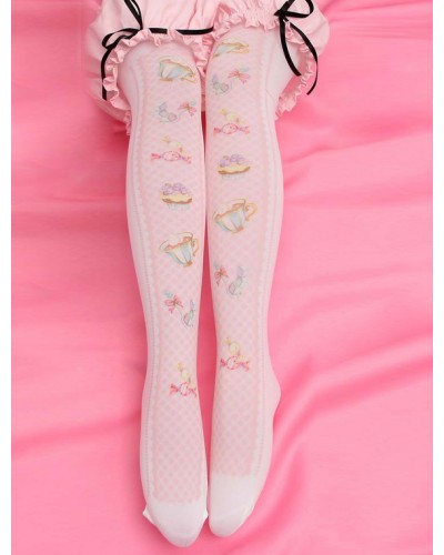 Sweet Lolita Stockings Pink Printed Lolita Knee High Socks