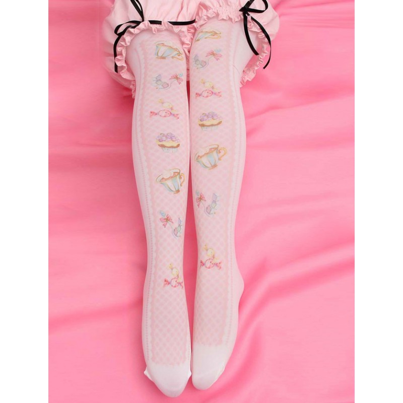 Sweet Lolita Stockings Pink Printed Lolita Knee High Socks