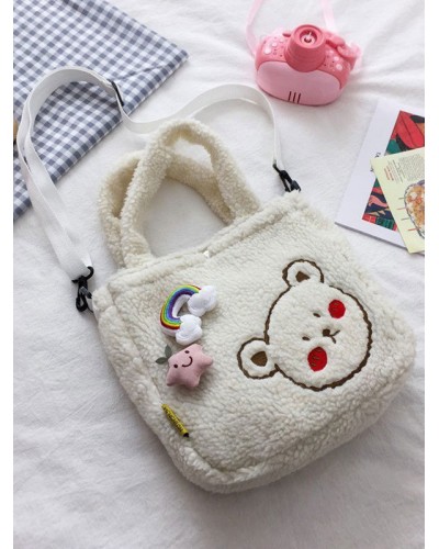 Sweet Lolita Bag White Faux Suede Teddy Bear Pattern Lolita Accessories Daily Casual