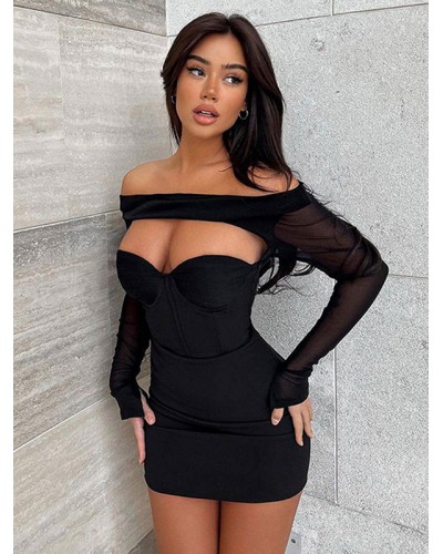 Dresses Black Long Sleeves Sexy Bateau Neck Sheath Dress Bodycon Street Wear