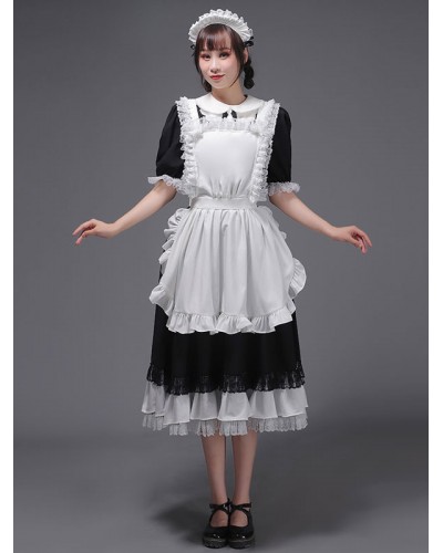 Women Black Retro Costumes 's Ruffles Marie Antoinette Costume Polyester Headwear Dress Party Prom Dress Tunic Vintage