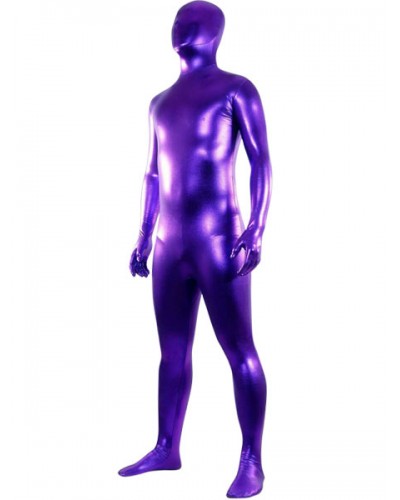 Purple Unisex Shiny Metallic Zentai Suit