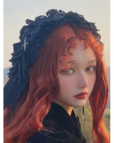 Black Lolita Headwear Ruffles Lace Polyester Fiber Lace Miscellaneous Black Lolita Headwear Accessories Daily Casual Tea Party