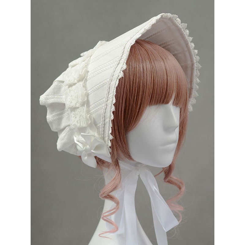 White Vinatge Bows Cotton Lolita Hat Lovely