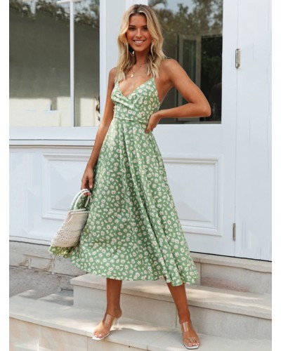 Women Sunflower Dresses Ditsy Floral Print Beach Swing Dress Summer