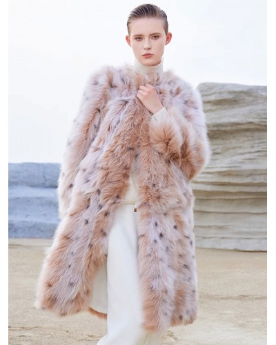 Faux Fur Coats Pink Long Sleeves Animal Print Oversized Casual Women Winter Coat Faux Fur Coat