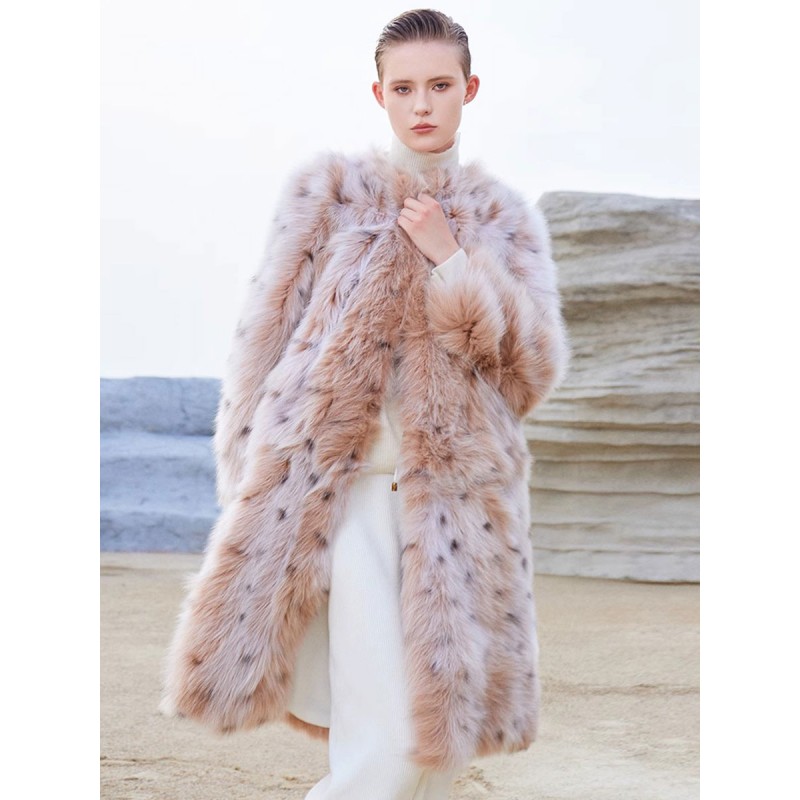 Faux Fur Coats Pink Long Sleeves Animal Print Oversized Casual Women Winter Coat Faux Fur Coat