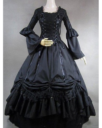 Victorian Dress Costume Black Lace Up Layered Ruffles Trumpet Long Sleeves Women's Ball Gown Clothing Retro Costumes Victorian Era Holiday Pageant Prom Halloween