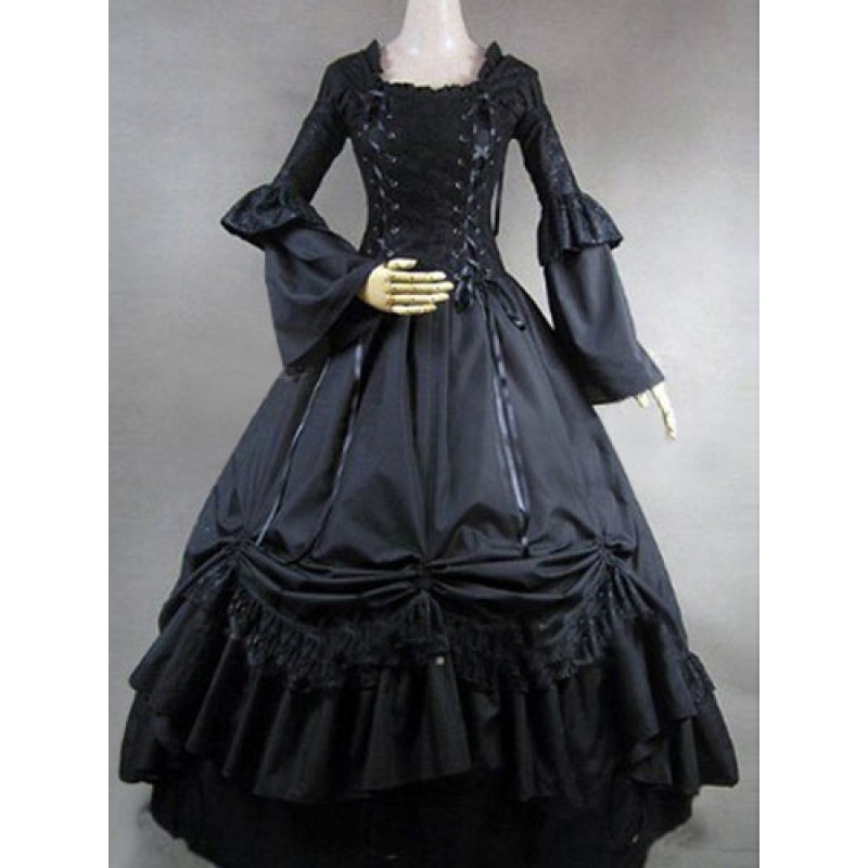 Victorian Dress Costume Black Lace Up Layered Ruffles Trumpet Long Sleeves Women's Ball Gown Clothing Retro Costumes Victorian Era Holiday Pageant Prom Halloween