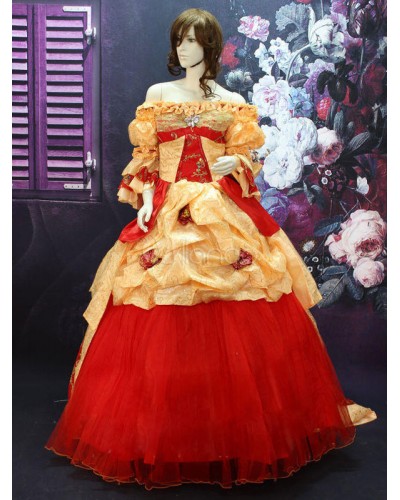 Rococo Multicolor Off The Shoulder Court Ruffles Dress Synthetic Costume ROCOCO Halloween Holiday Pageant