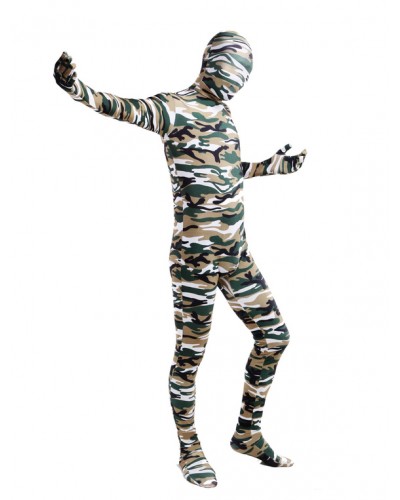 Unisex Green Camouflage Zentai Full Body Multi Color Lycra Spandex Costume Halloween Holiday