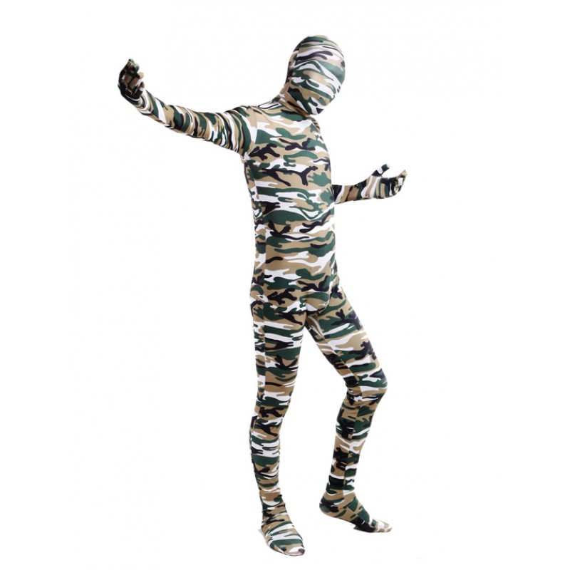 Unisex Green Camouflage Zentai Full Body Multi Color Lycra Spandex Costume Halloween Holiday