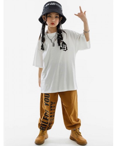 Dance Costumes Kid's Coffee Brown Unisex Pants Top Set Cotton Street Costume Hip Hop Dancing Party