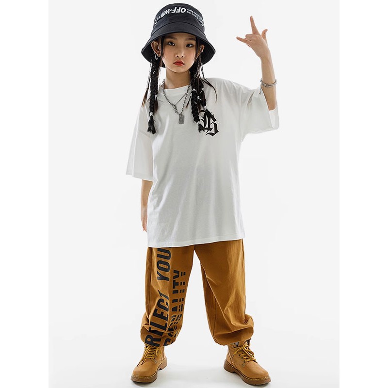 Dance Costumes Kid's Coffee Brown Unisex Pants Top Set Cotton Street Costume Hip Hop Dancing Party