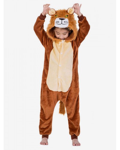 Kids Lion Kigurumi Onesie Pajamas Flannel Sleepwear Mascot Animal Carnival Costume Onesie Pajamas Jumpsuits Fall Winter