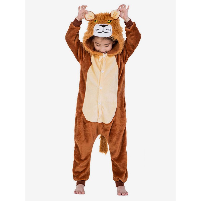 Kids Lion Kigurumi Onesie Pajamas Flannel Sleepwear Mascot Animal Carnival Costume Onesie Pajamas Jumpsuits Fall Winter