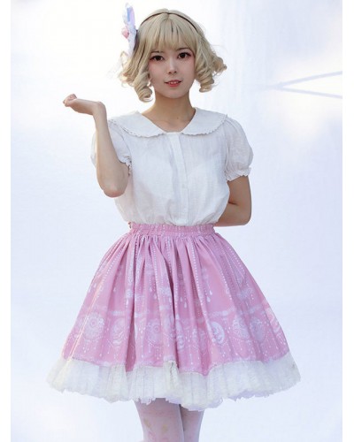 Harajuku Fashion Lolita SK Floral Print Pink Ruffles Lolita Skirts