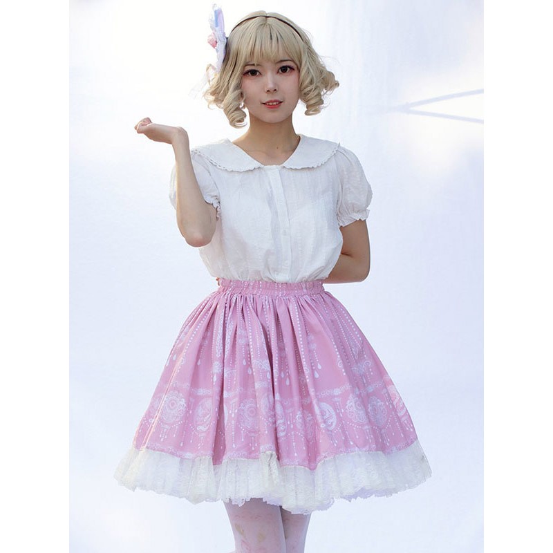 Harajuku Fashion Lolita SK Floral Print Pink Ruffles Lolita Skirts