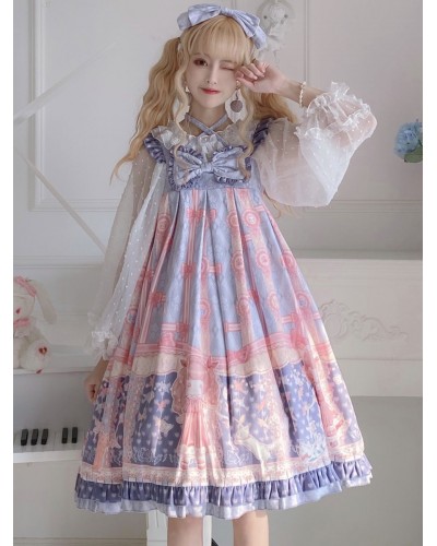 Sweet Lolita JSK Dress Light Sky Blue Polyester Sleeveless Bows Sweet Lolita Jumper Skirts