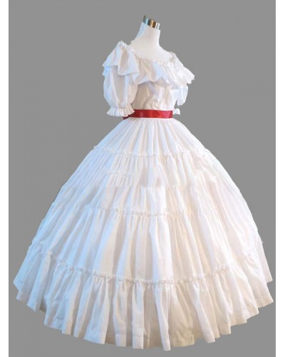 Women White Retro Costumes Ruffle 's Marie Antoinette Gown Short Sleeves Round Neckline Vintage Set Party Prom Dress Sets ROCOCO