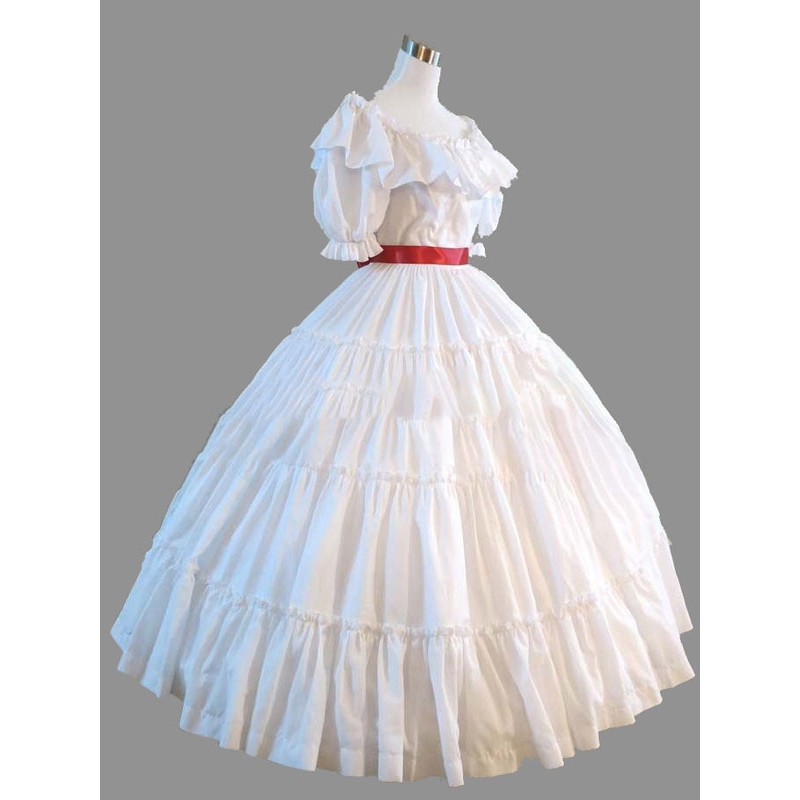 Women White Retro Costumes Ruffle 's Marie Antoinette Gown Short Sleeves Round Neckline Vintage Set Party Prom Dress Sets ROCOCO