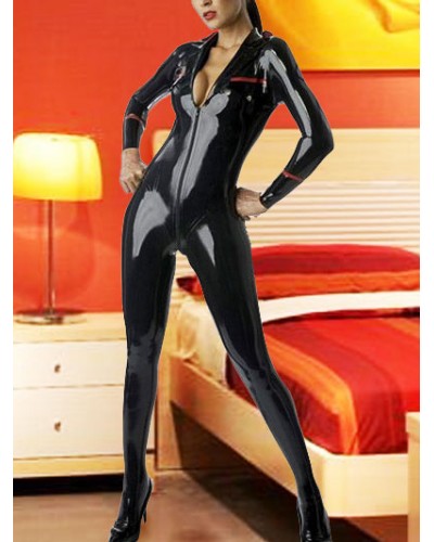 Unisex Sexy Black Latex Catsuit Halloween Cat Woman Bodysuit Zipper Costume Halloween