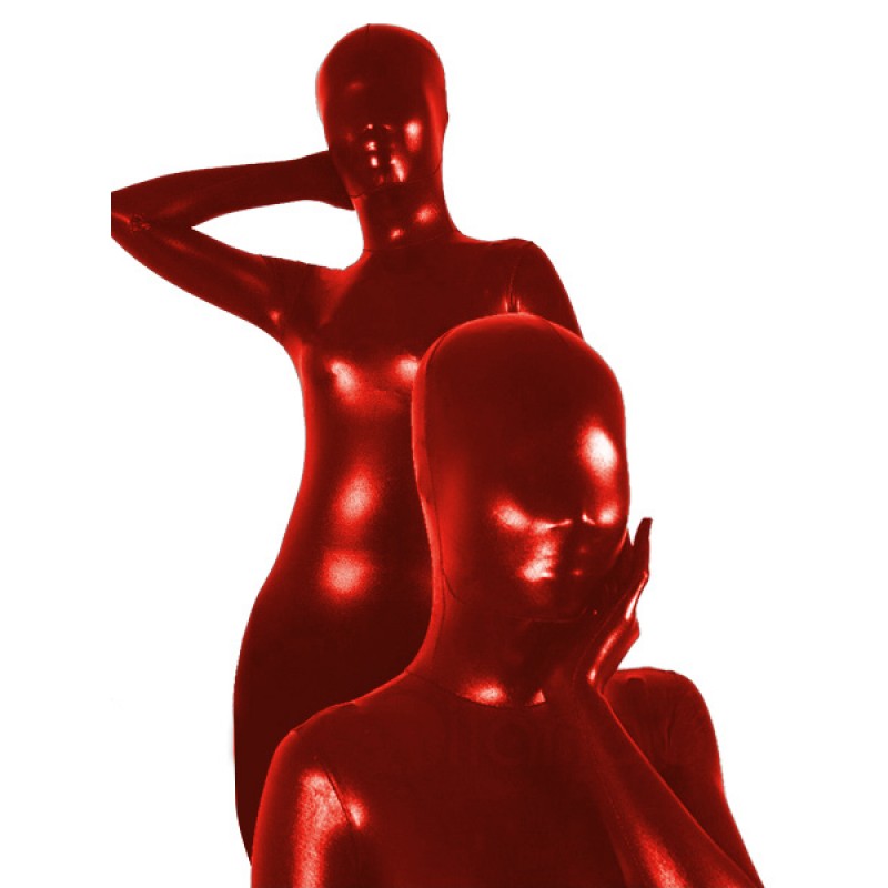 Morph Suit Red Shiny Metallic Fabric Zentai Suit Unisex Full Body Suit Solid