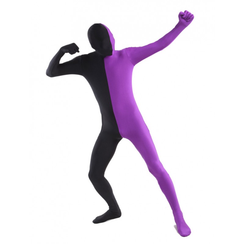 Unisex Morph Suit Purple And Black Lycra Spandex Zentai Suit Full Body Suit