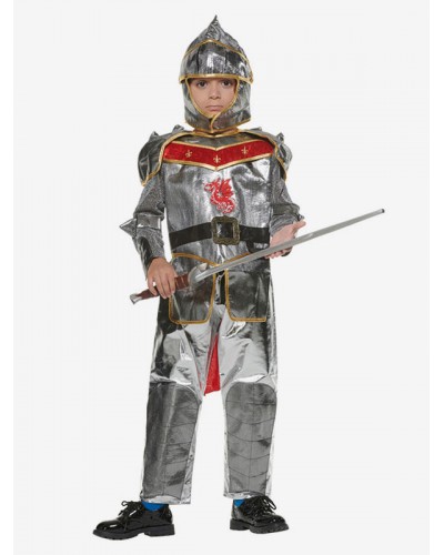 Halloween Costumes For Kids Silver Knight Polyester Fiber Polyester Hat Clothes 3-Piece Set Holiday