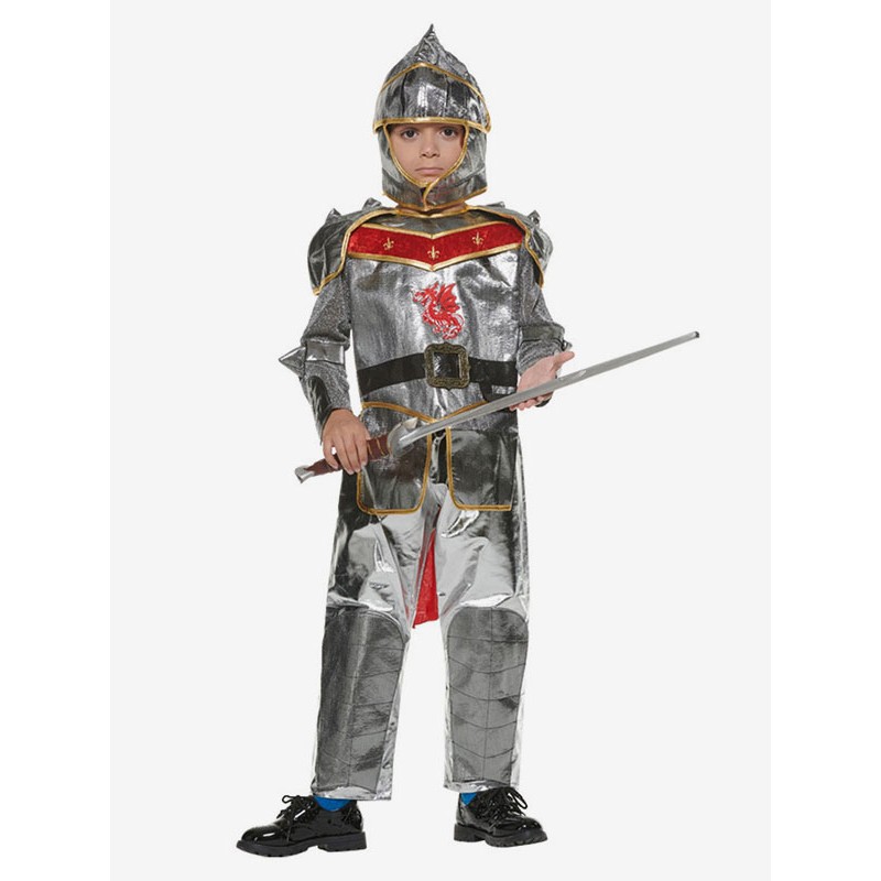 Halloween Costumes For Kids Silver Knight Polyester Fiber Polyester Hat Clothes 3-Piece Set Holiday