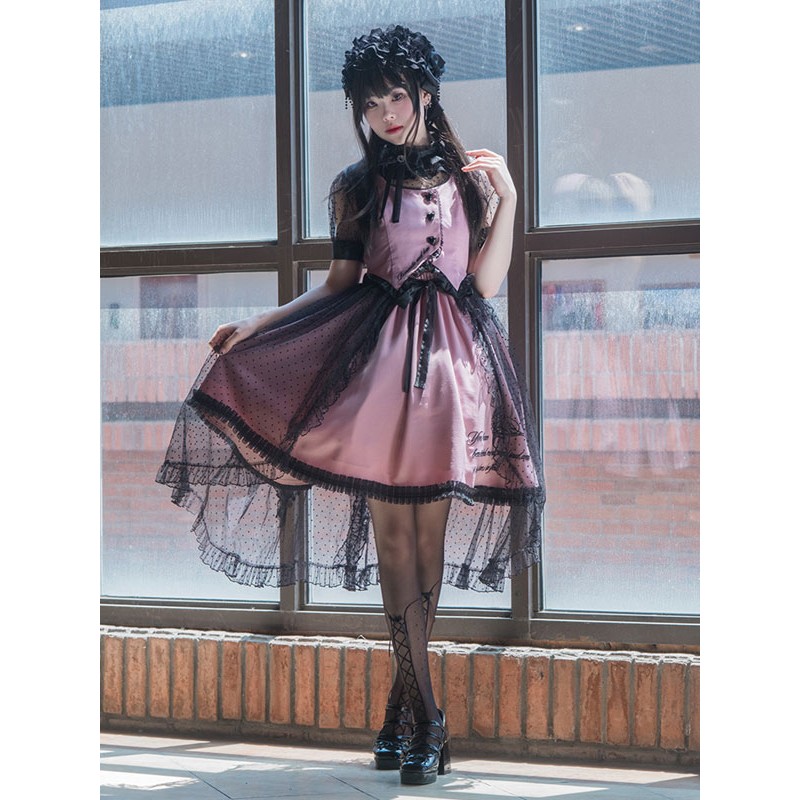 Sweet Lolita Dress Polyester Short Sleeves Ruffles Dress