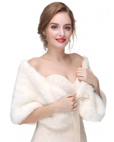 Women Faux Fur Wedding Shawl Shrug Bridal Wrap For Winter Field