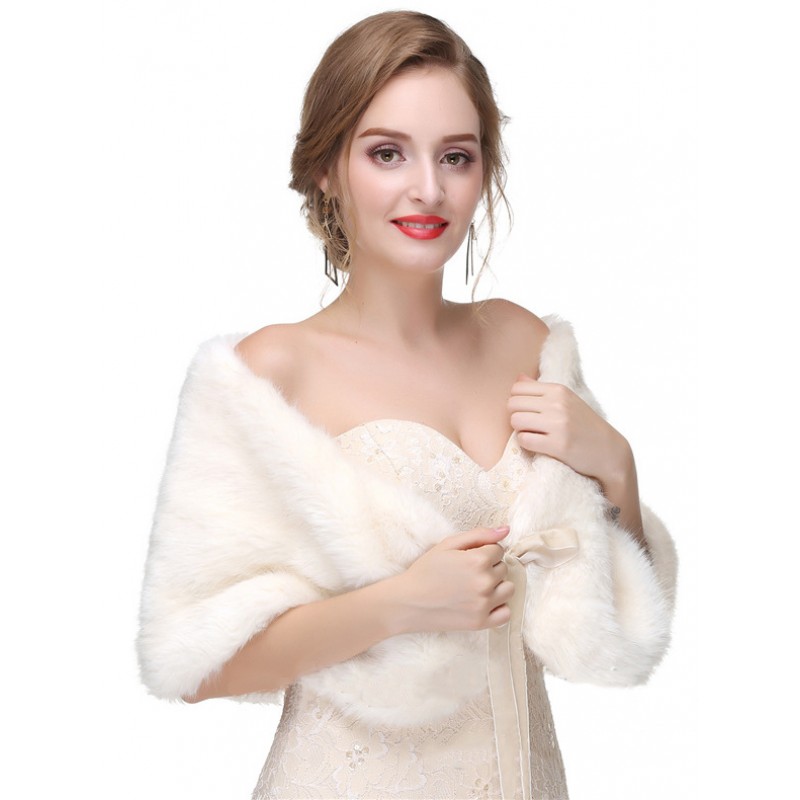 Women Faux Fur Wedding Shawl Shrug Bridal Wrap For Winter Field